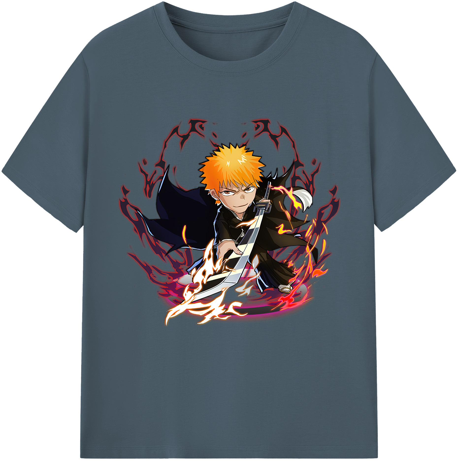 （画像用） ブリーチ 黒崎一護（くろさき いちご）BLEACH Kurosaki Ichigo 綿100％半袖Tシャツ（フロントプリント）